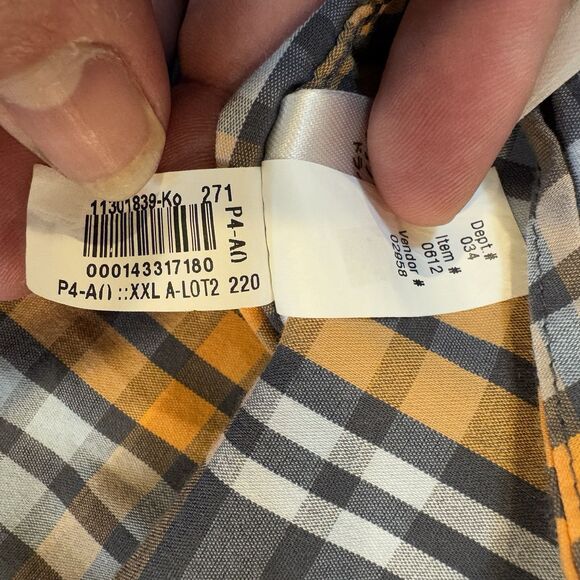 Eddie Bauer Men XXL Plaid Button Up Shirt Orange Gray Short Sleeve Outdoor Camp - Picture 10 of 10